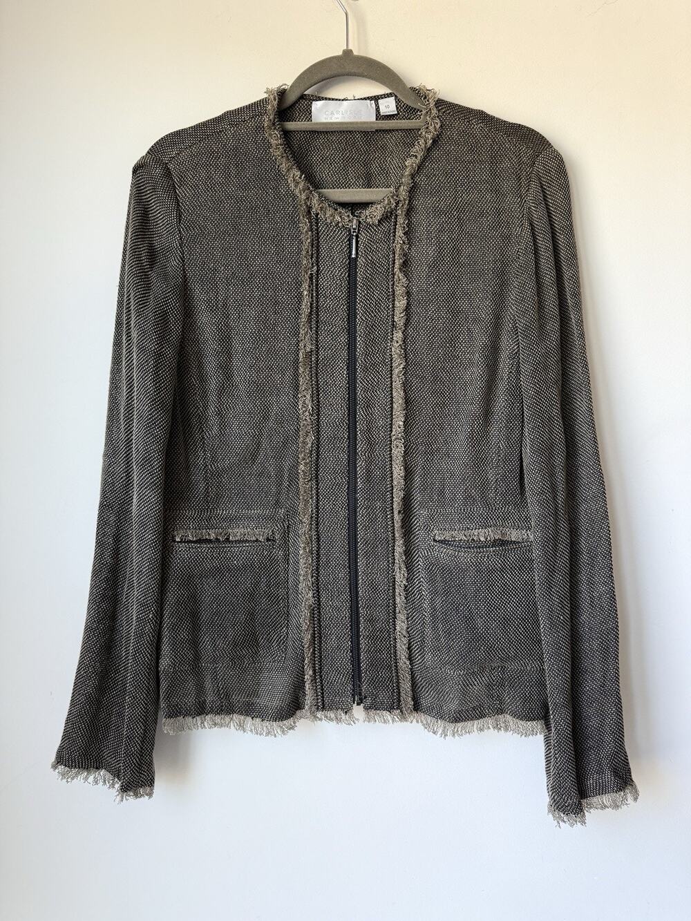 Carlisle Collection Blazer Jacket Size 10 Linen Blend Brown Full Zip